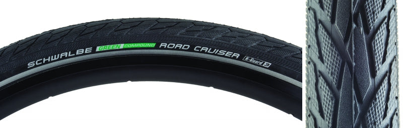 Schwalbe Road Cruiser Tire - 700 x 45 Clincher Wire Black K-Guard Green