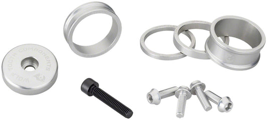 Wolf Tooth Headset BlingKit - 3 510 15mm Spacers Top cap Integrated 5mm Spacer Raw Silver