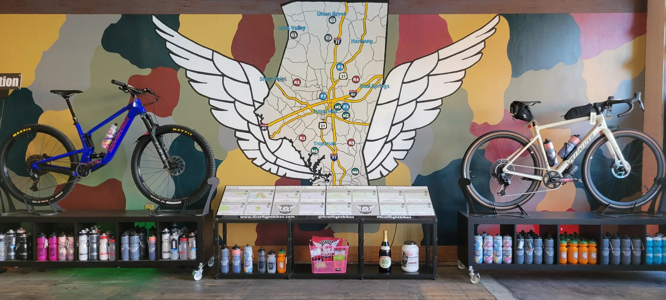 First Flight Bikes, Statesville, NC. Map of Rides painting