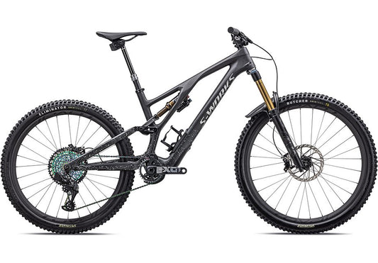 2023 Specialized Stumpjumper evo S-Works bike satin carbon / brushed liquid black metal / limestone / brushed chrome s1