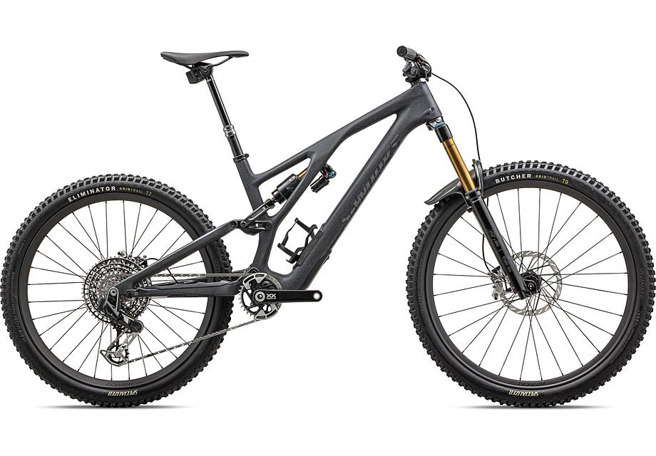 2025 Specialized Stumpjumper evo S-Works bike satin smoke / cool grey / electric green / gloss smoke liquid metal s1