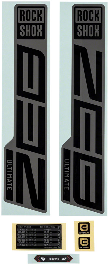 RockShox Fork Decal Kit - ZEB Ultimate Flight Attendant 27.5"/29" Matte Silver Foil For Gloss BLK 2023