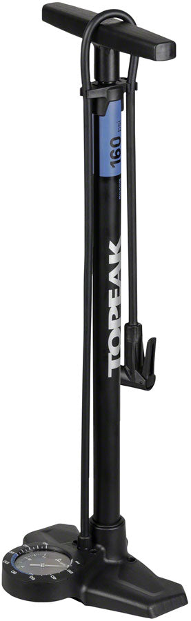 Topeak Joeblow Roadie Ex Floor Pump - Steel Barrel / Plastic Base 3.5" Base Mount Gauge 160 Psi /11 Bar Smarthead BLK/Blue