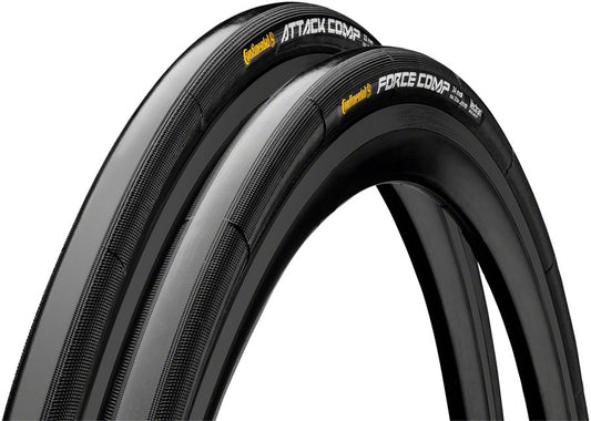 Continental Attack/Force Comp Tire Combo - 700 x 24/22 Tubular Folding BLK BLKChili Vectran Breaker Pair